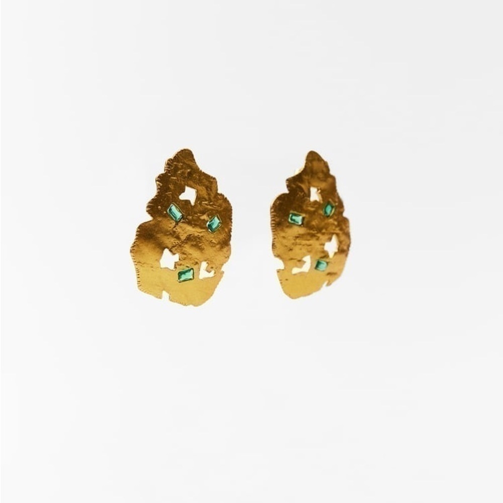 Zara Textured Irregular Gold Statement Earrings NWT - Picture 4 of 10